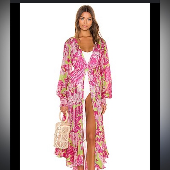 Rococo Sand Other - ROCCO SAND ziba coverup kimono neon pink and Green Long floral size XS